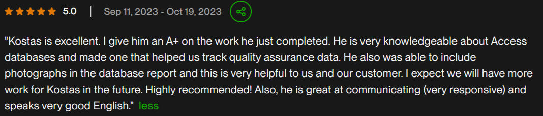 Client testimonial